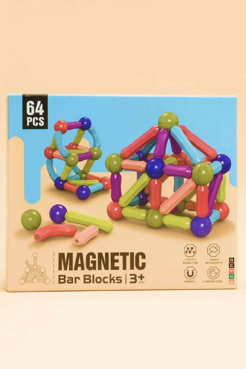 🧲 Blocs Magnétiques de Construction – 64 Pièces Colorées