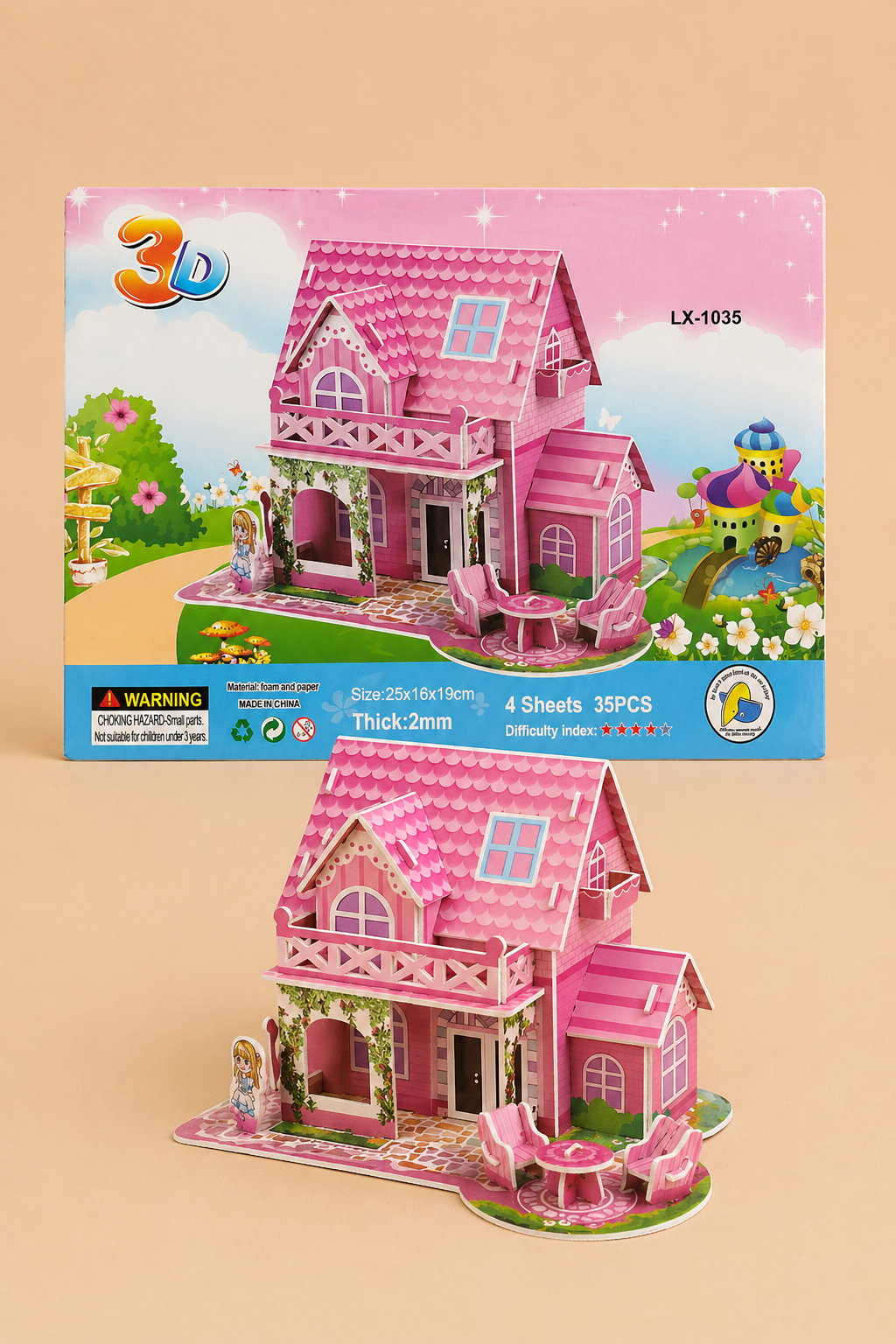 Puzzle 3D Maison Rose – Maquette Villa à Construire pour Enfants