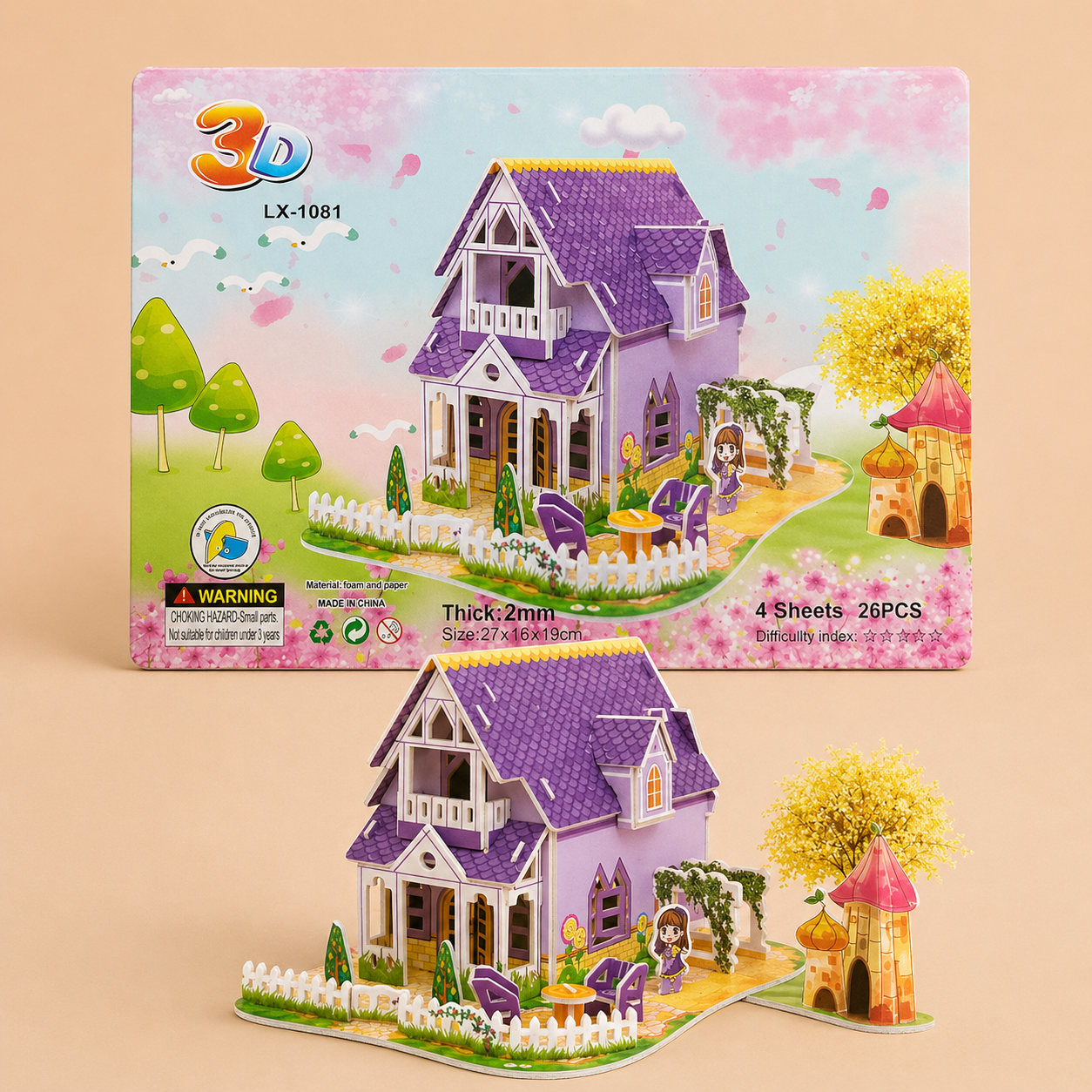Puzzle 3D Maison Violette – Maquette Villa à Construire pour Enfants