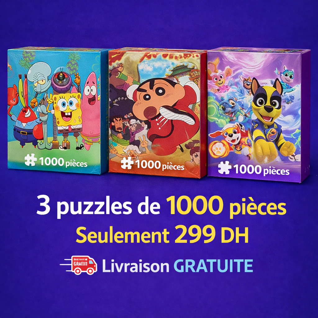 Pack 3 Puzzles 1000 Pièces – Personnages Dessins Animés – Livraison Gratuite au Maroc