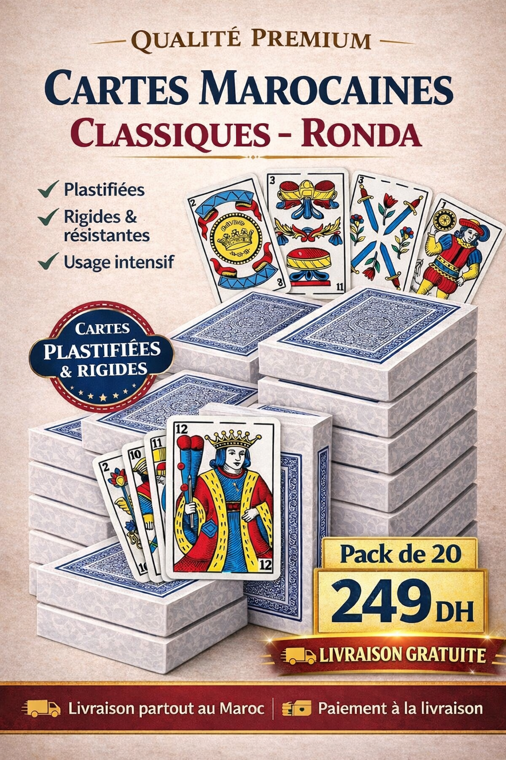 OFFRE SPECIALE 🃏 Cartes Marocaines Classiques – Ronda (Pack de 20)