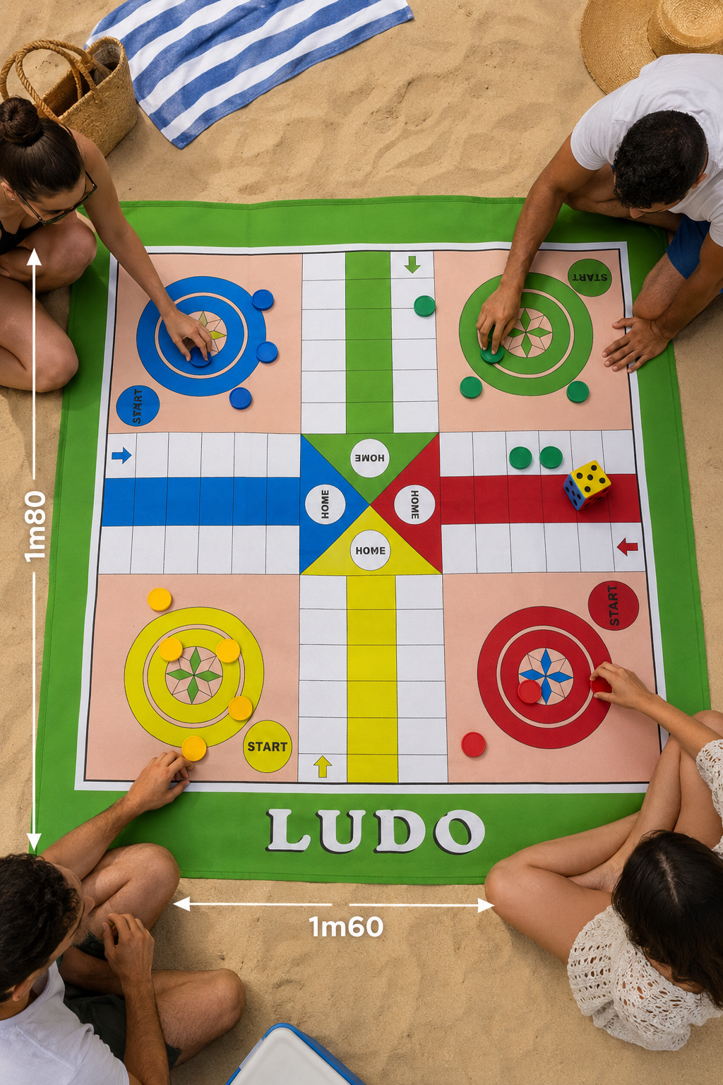Tapis Ludo Géant Imperméable 180×160 cm – Jeu Grand Format 4 Joueurs