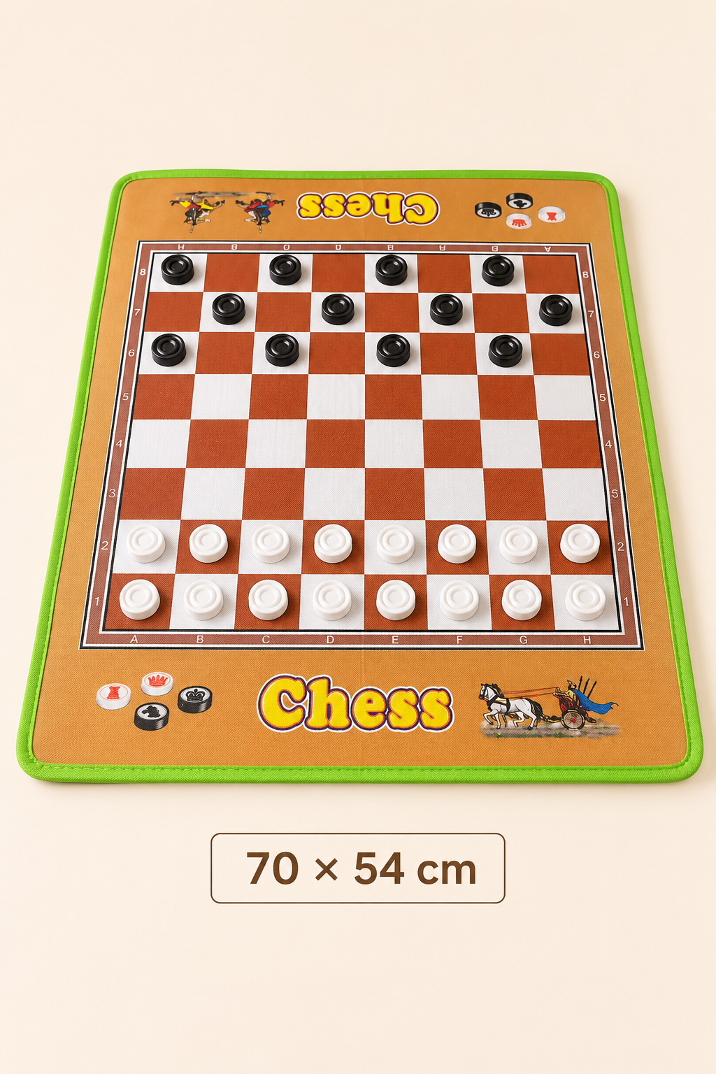 Tapis de Jeu de Dames Grand Format 70×54 cm – Avec Pions Inclus