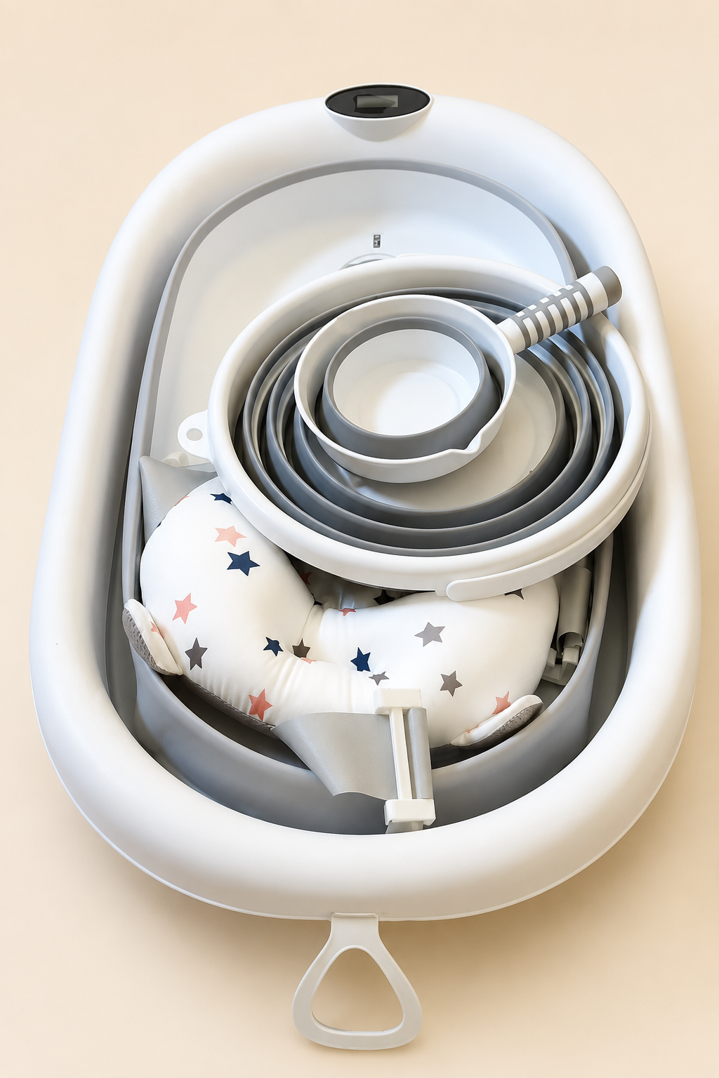 Kit Bain Bébé Compact 4-en-1 – Baignoire Pliable avec Accessoires