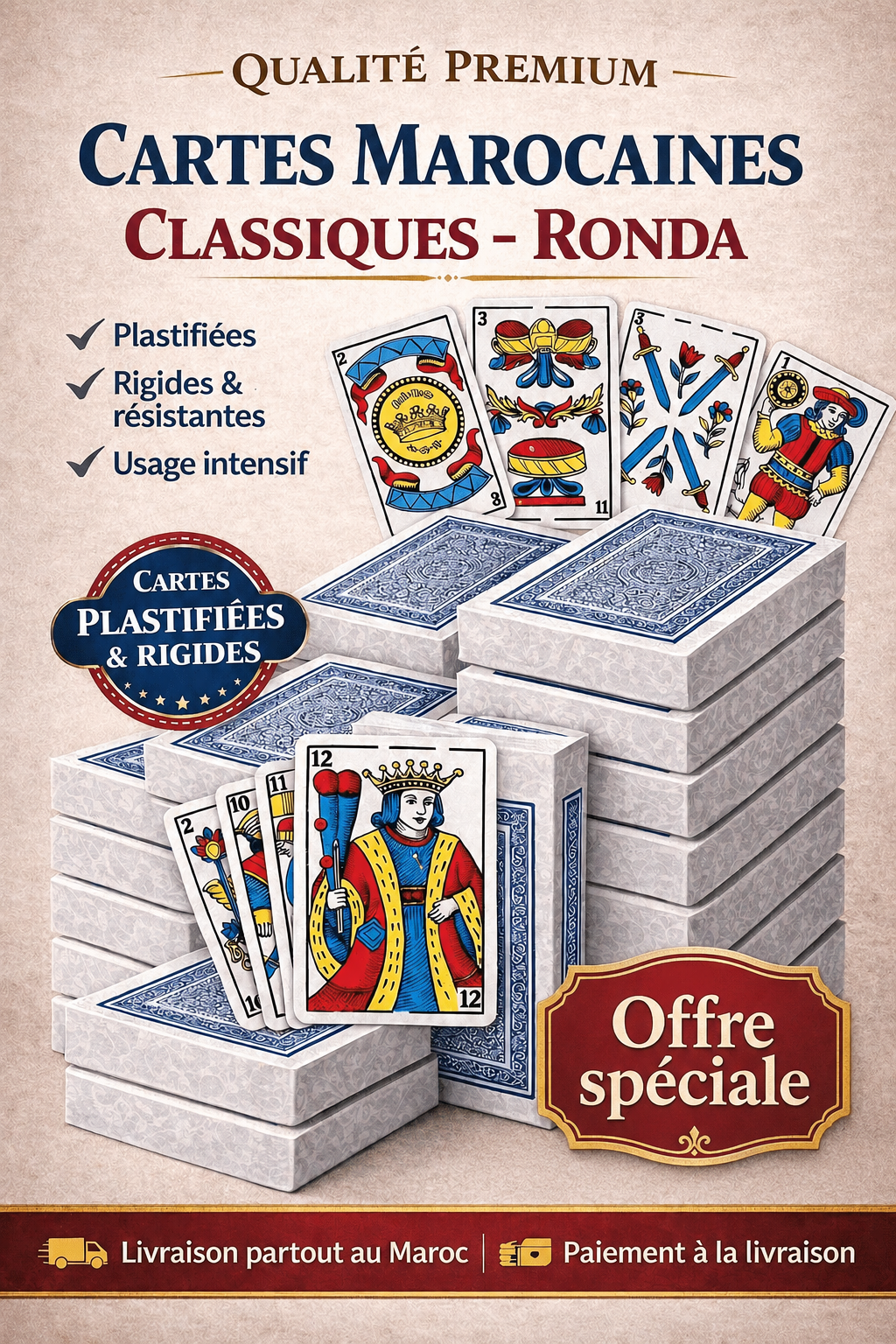 OFFRE SPECIALE 🃏 Cartes Marocaines Classiques – Packs de Ronda