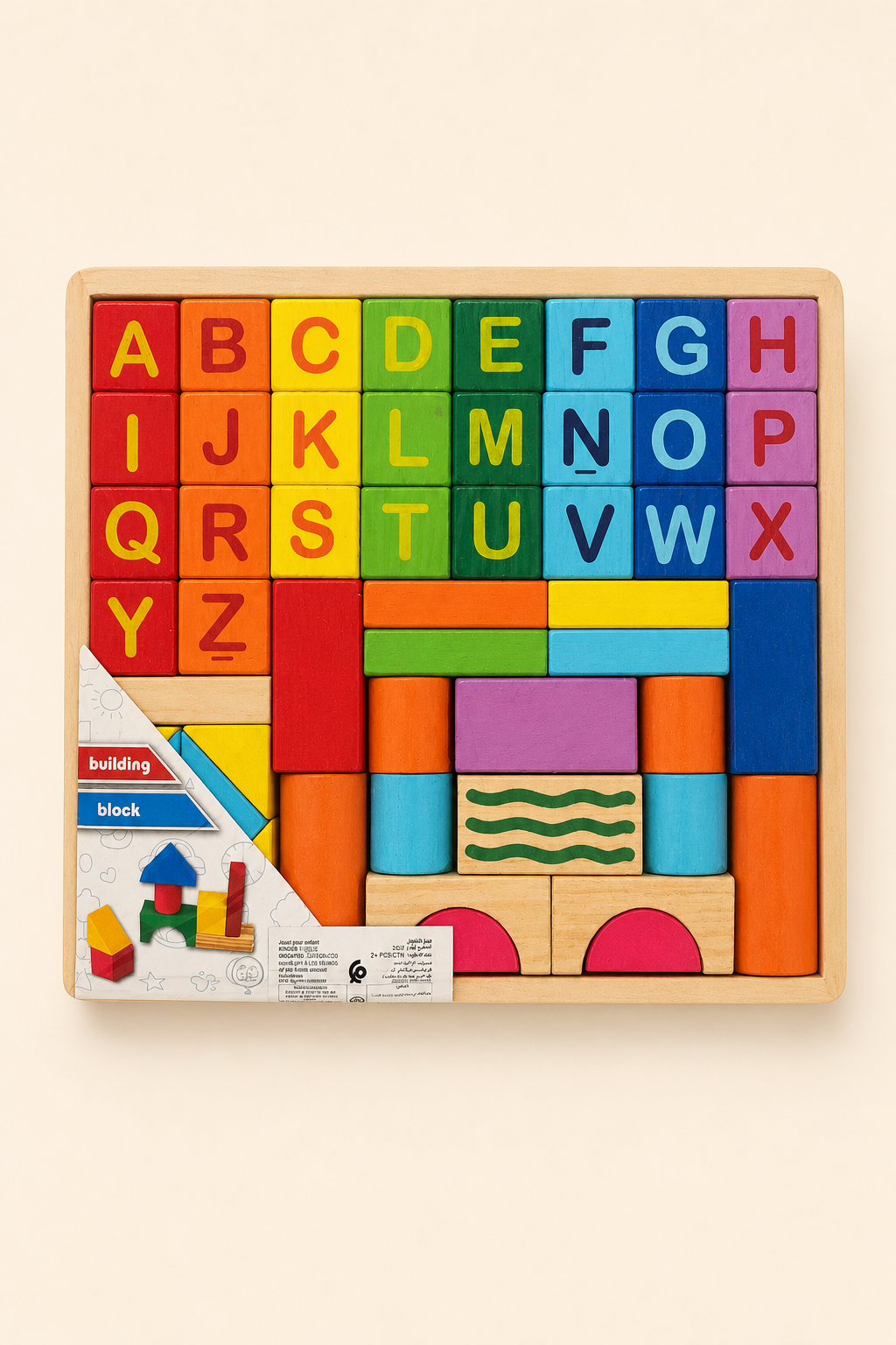 Blocs de Construction en Bois Alphabet A-Z – Jeu Éducatif Coloré pour Enfants