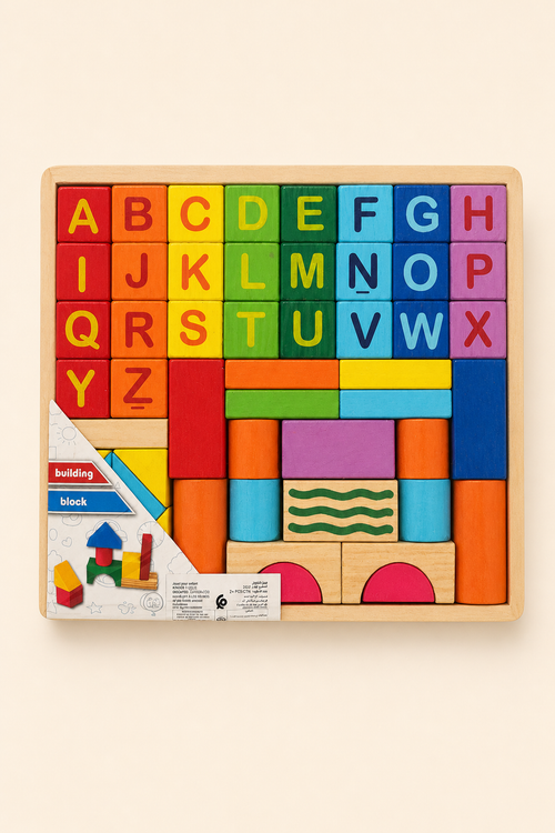 Blocs de Construction en Bois Alphabet A-Z – Jeu Éducatif Coloré pour Enfants