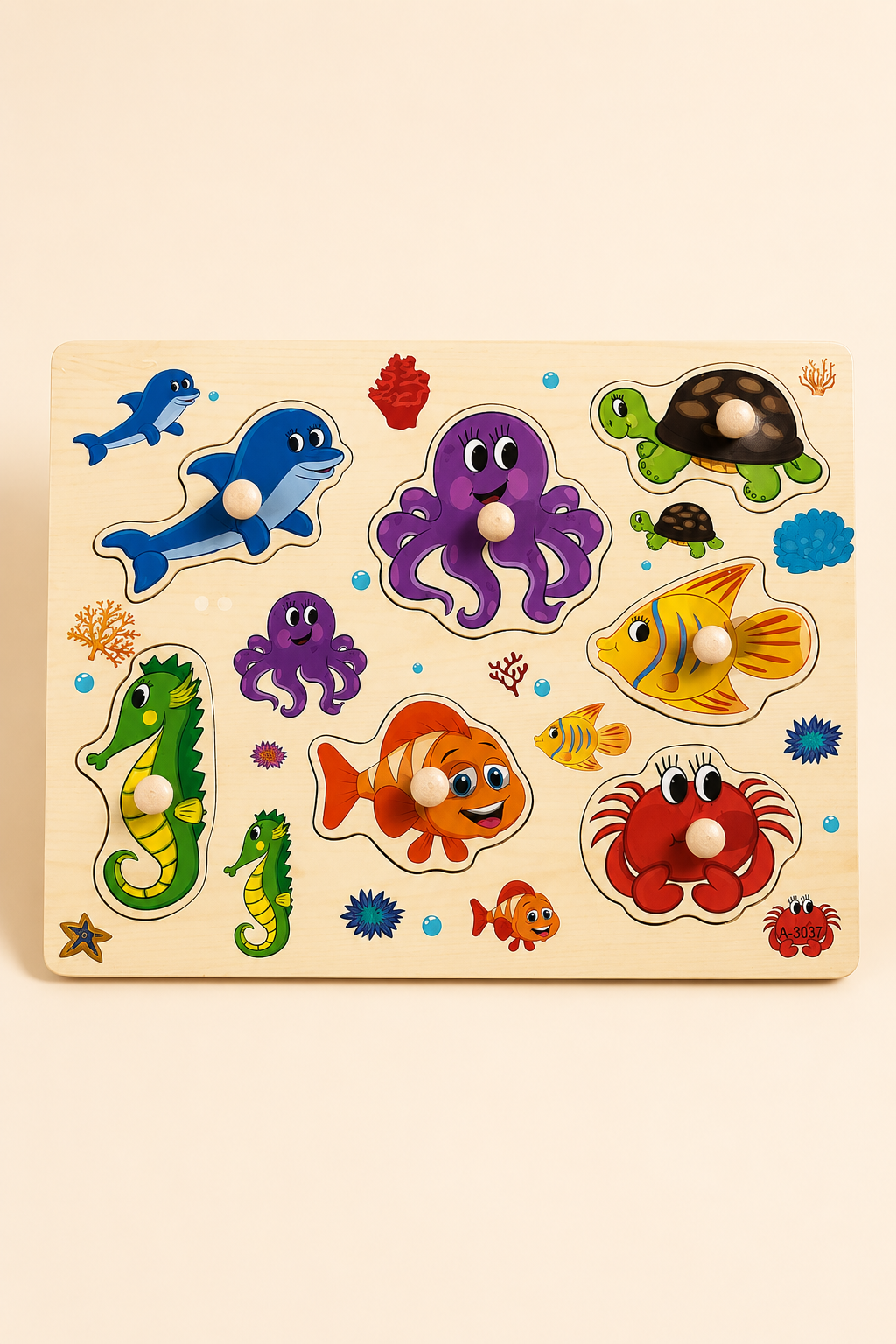 Puzzle Animaux Marins en Bois – Jeu Éducatif Montessori pour Enfants