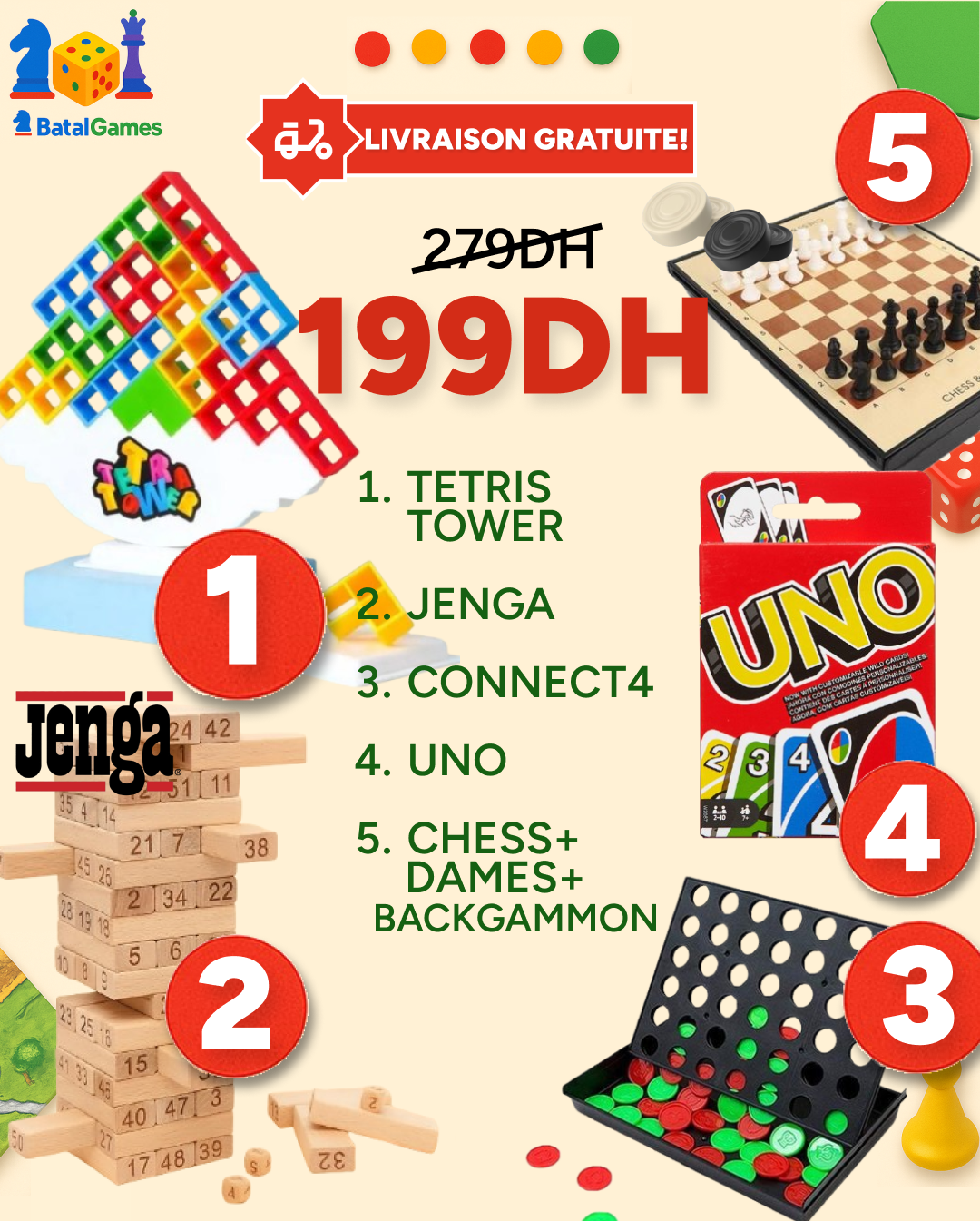 PACK 5 Jeux de Société TETRIS TOWER EDITION- Livraison Gratuite