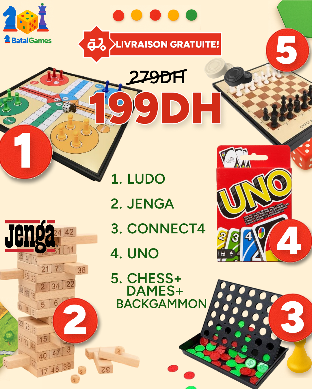 PACK 5 Jeux de Société LUDO EDITION- Livraison Gratuite