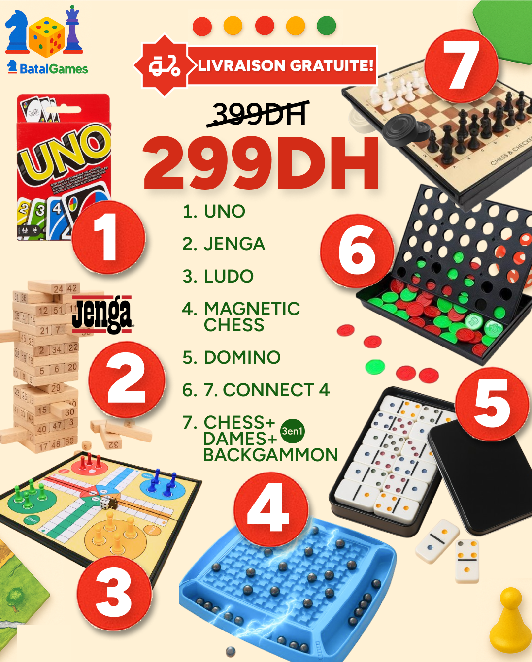 PACK 7 Jeux de Société - Livraison Gratuite