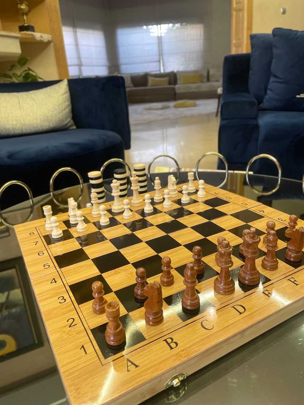 Chess Set 3 en 1 ULTRA GRAND FORMAT– Échecs, Dames & Backgammon en Bambou Haut de Gamme