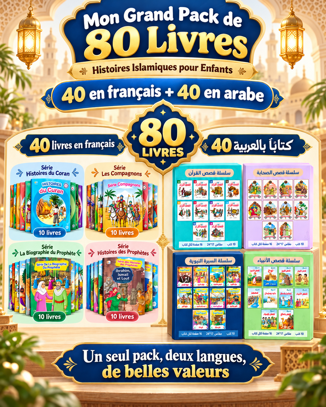 Coffret 80 Histoires Islamiques Enfants – 40 en Français, 40 en Arabe - Livraison Gratuite
