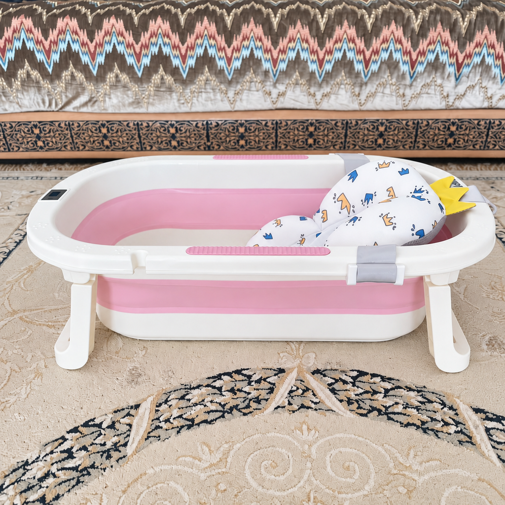 Kit Bain Bébé Kidilo® 6 en 1 – Baignoire Pliable Avec 5 Accessoires + Cadeau!