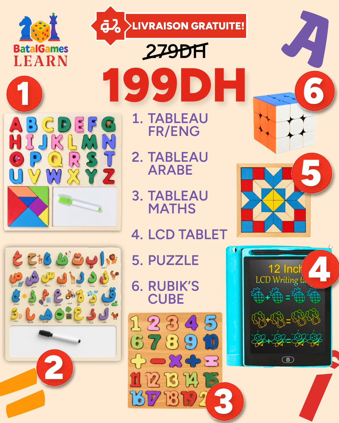 PACK 6 JEUX EDUCATIFS POUR ENFANTS - LIVRAISON GRATUITE