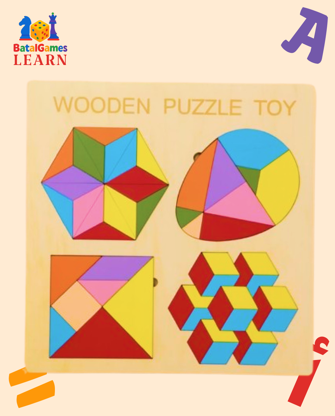 🧩 Puzzles Montessori Géométriques en Bois – Formes & Couleurs éducatives