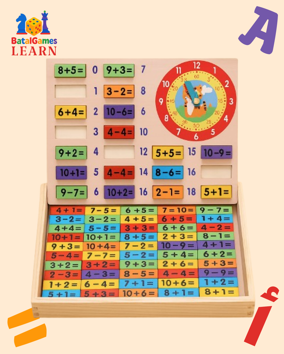 🔢 Box Maths Éducative – Opérations colorées en bois