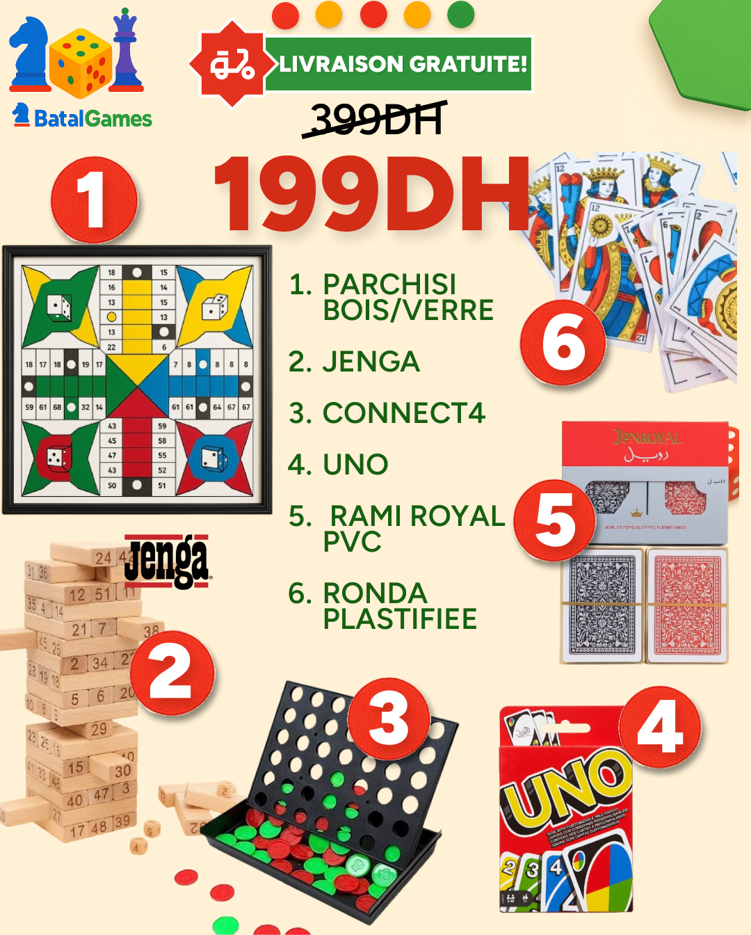 PACK 6 JEUX PARCHISI– 199DH + Livraison Gratuite