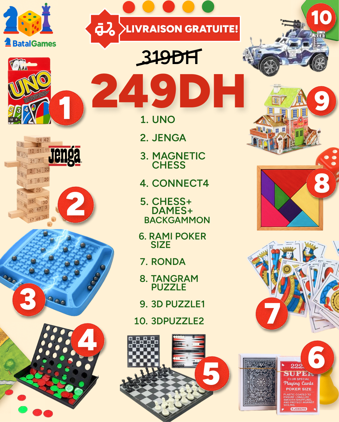PACK 10 JEUX - 249DH + Livraison Gratuite