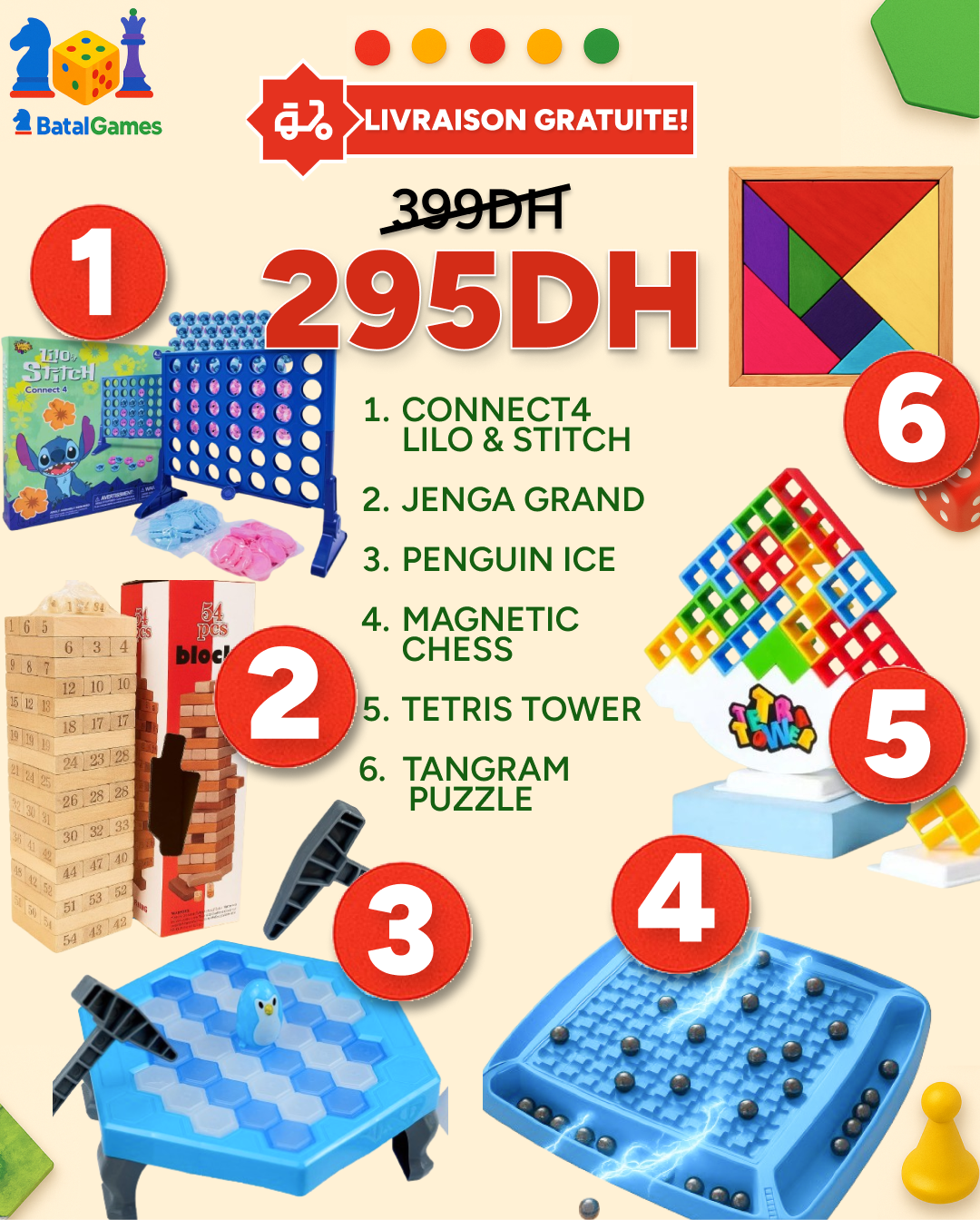 PACK 6 FAMILY FUN- 295DH + Livraison Gratuite