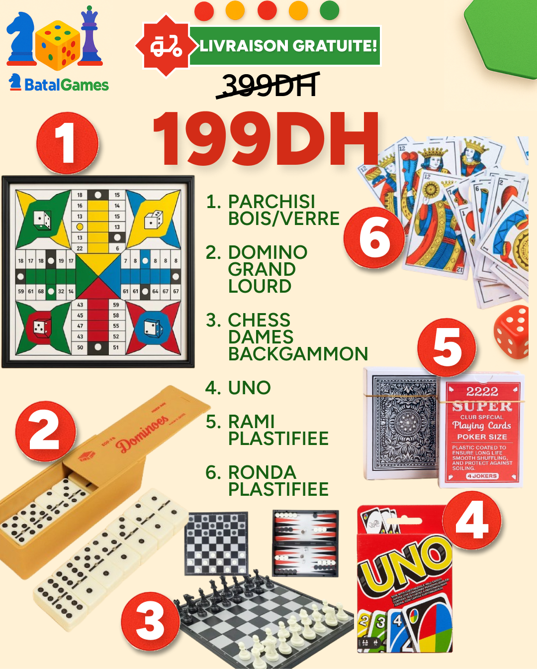 PACK 6 JEUX PARCHISI– 199DH + Livraison Gratuite