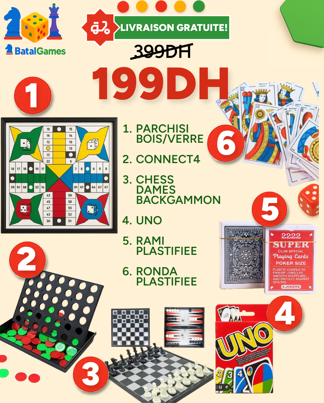 PACK 6 JEUX PARCHISI– 199DH + Livraison Gratuite