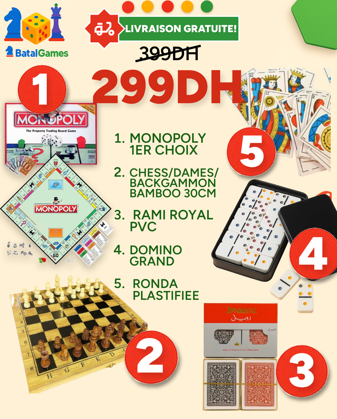 PACK 5 JEUX MONOPOLY, CHESS BAMBOO – Livraison Gratuite