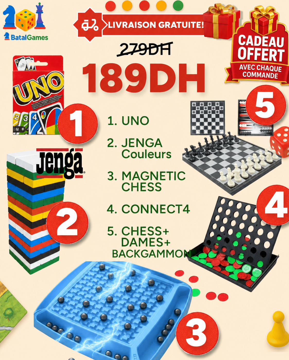PACK 5 Jeux de Société à 189DH + CADEAU - Livraison Gratuite