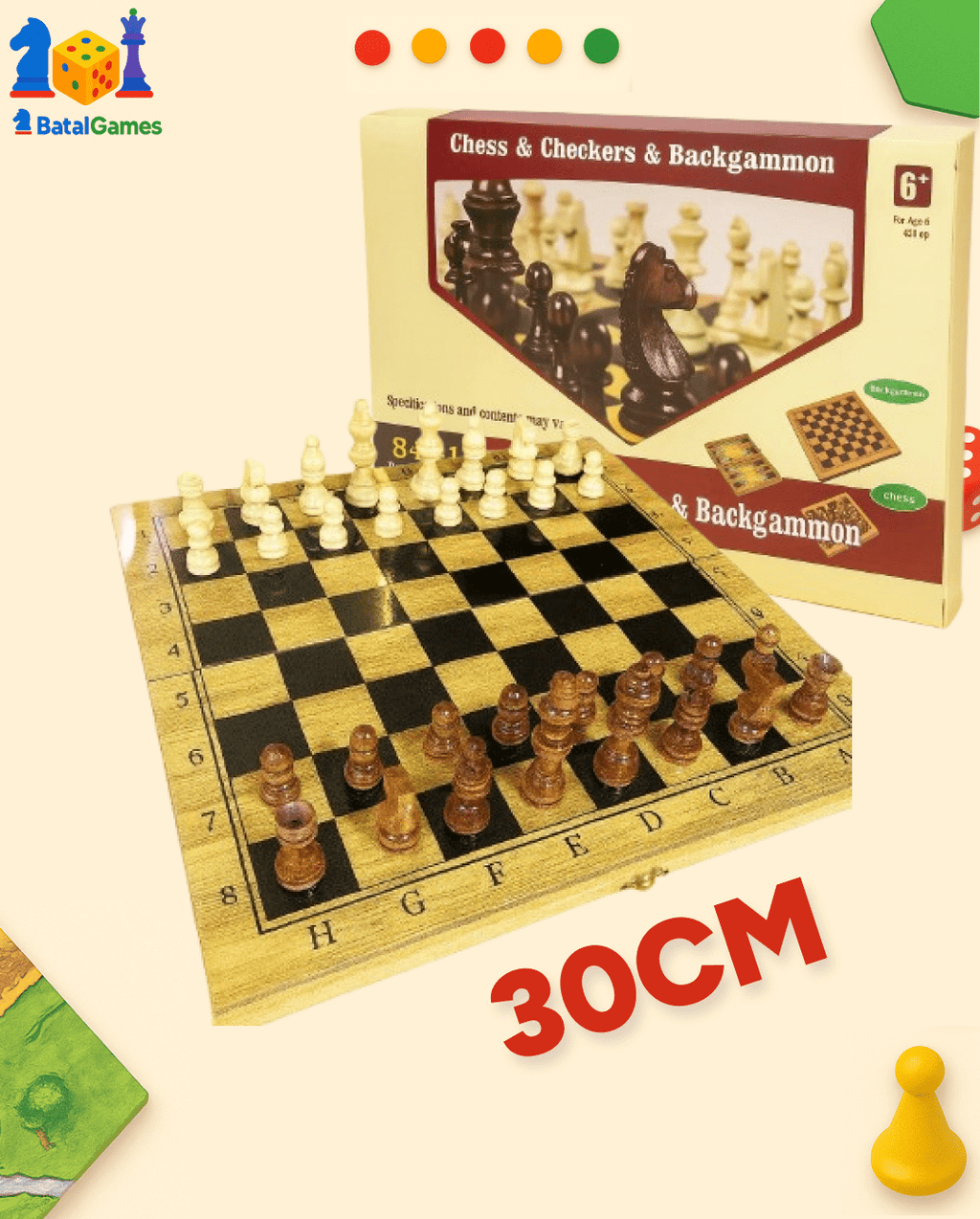 Chess Set 3 en 1 – Échecs, Dames & Backgammon en Bambou Haut de Gamme - Batal Games