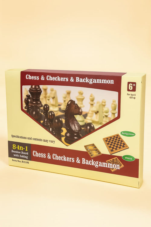 Chess Set 3 en 1 – Échecs, Dames & Backgammon en Bambou Haut de Gamme