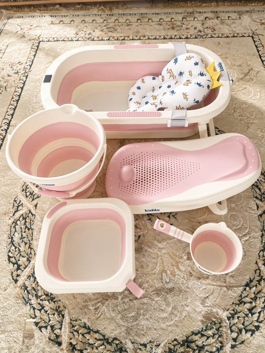 Kit Bain Bébé Kidilo® 6 en 1 – Baignoire Pliable Avec 5 Accessoires + Cadeau!