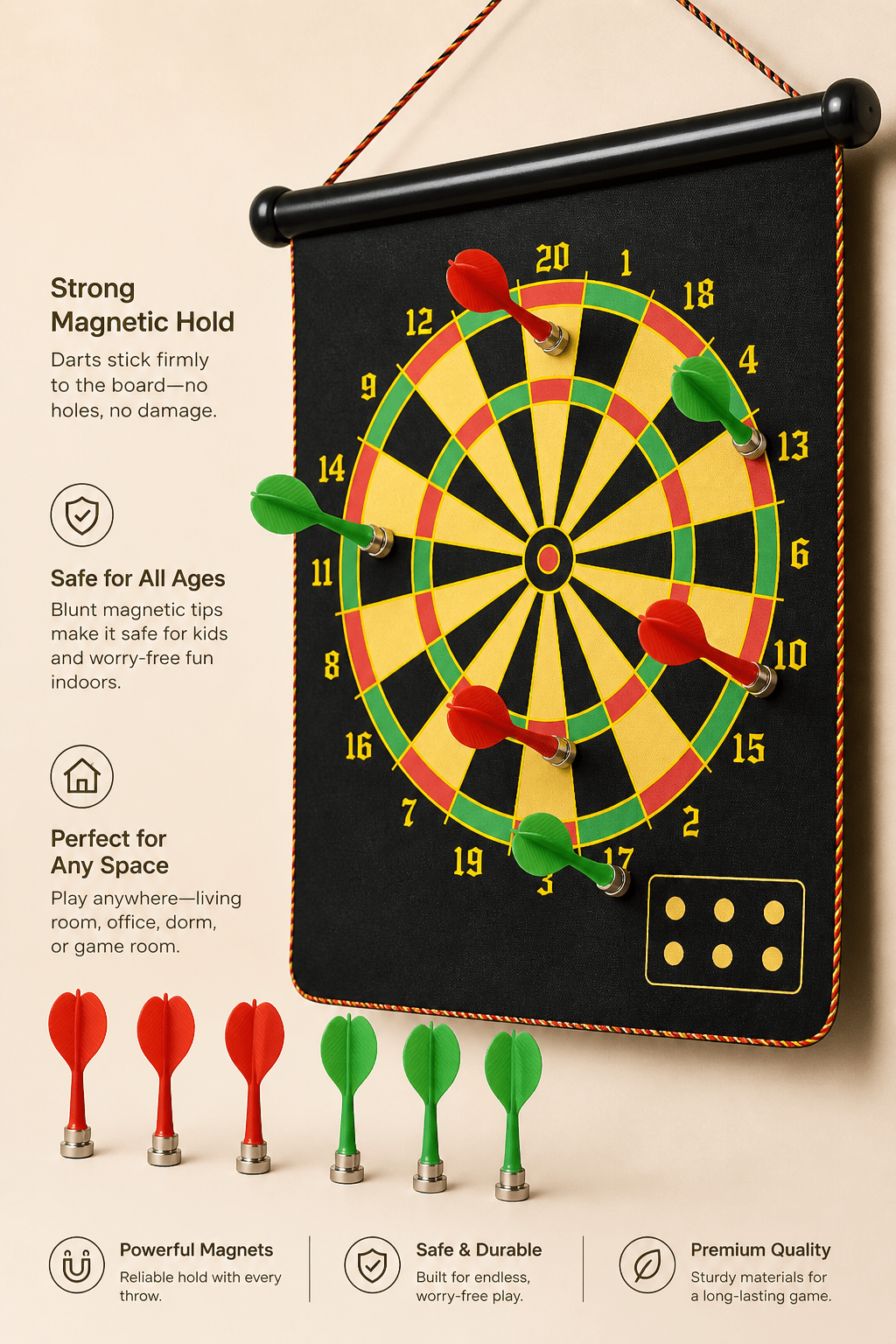 Jeu de Fléchettes Magnétique Premium 2 - en - 1 – Cible Double Face avec 6 Fléchettes Aimantées 🎯 - Batal Games