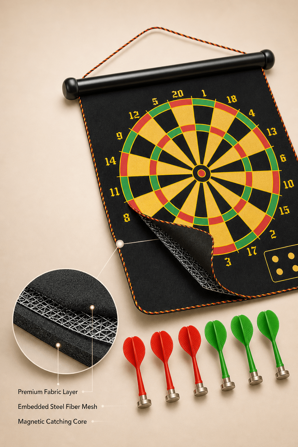 Jeu de Fléchettes Magnétique Premium 2 - en - 1 – Cible Double Face avec 6 Fléchettes Aimantées 🎯 - Batal Games