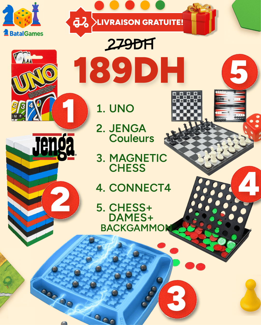 PACK 5 Jeux de Société à 189DH - Livraison Gratuite - Batal Games