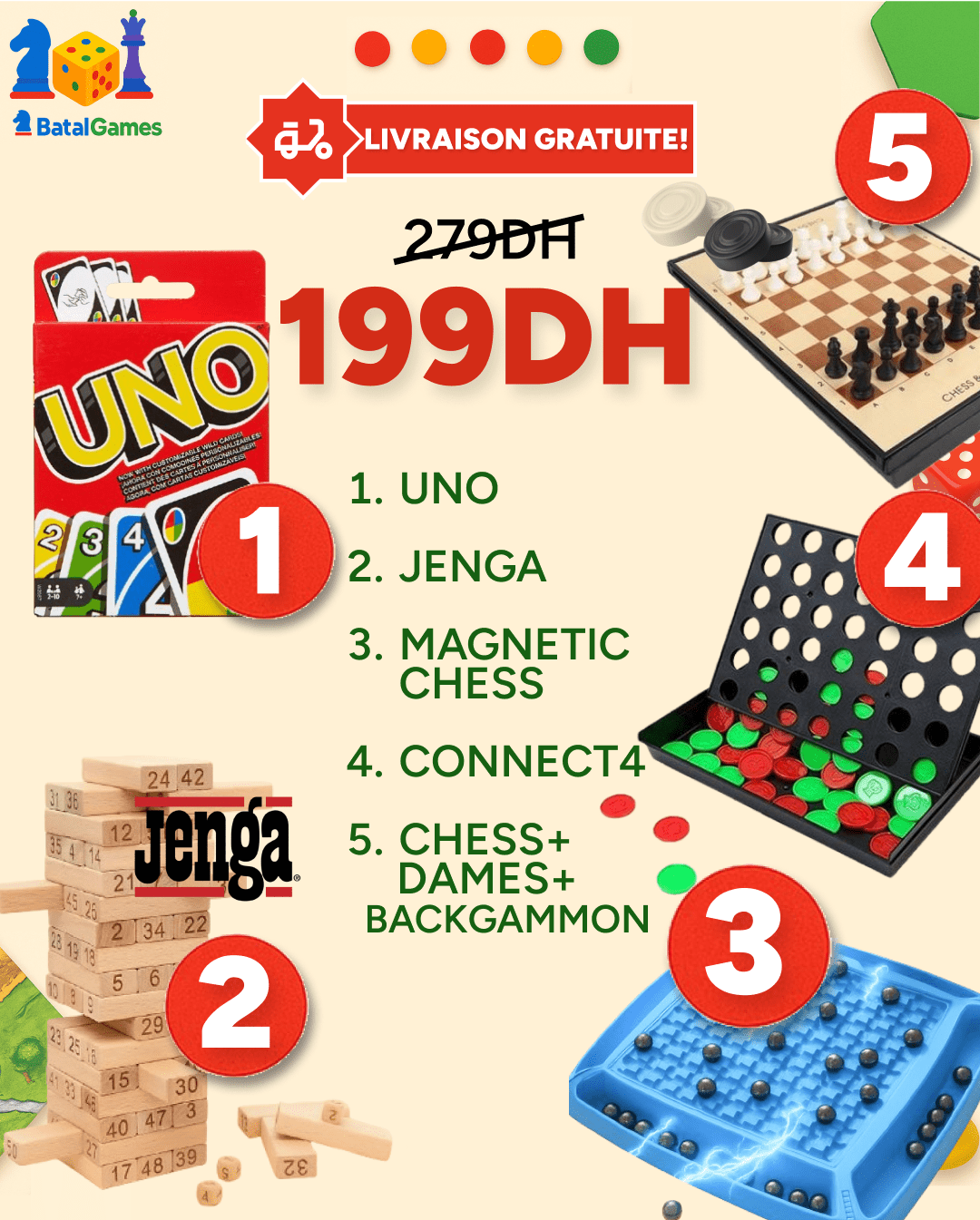 PACK 5 Jeux de Société - Livraison Gratuite - Batal Games