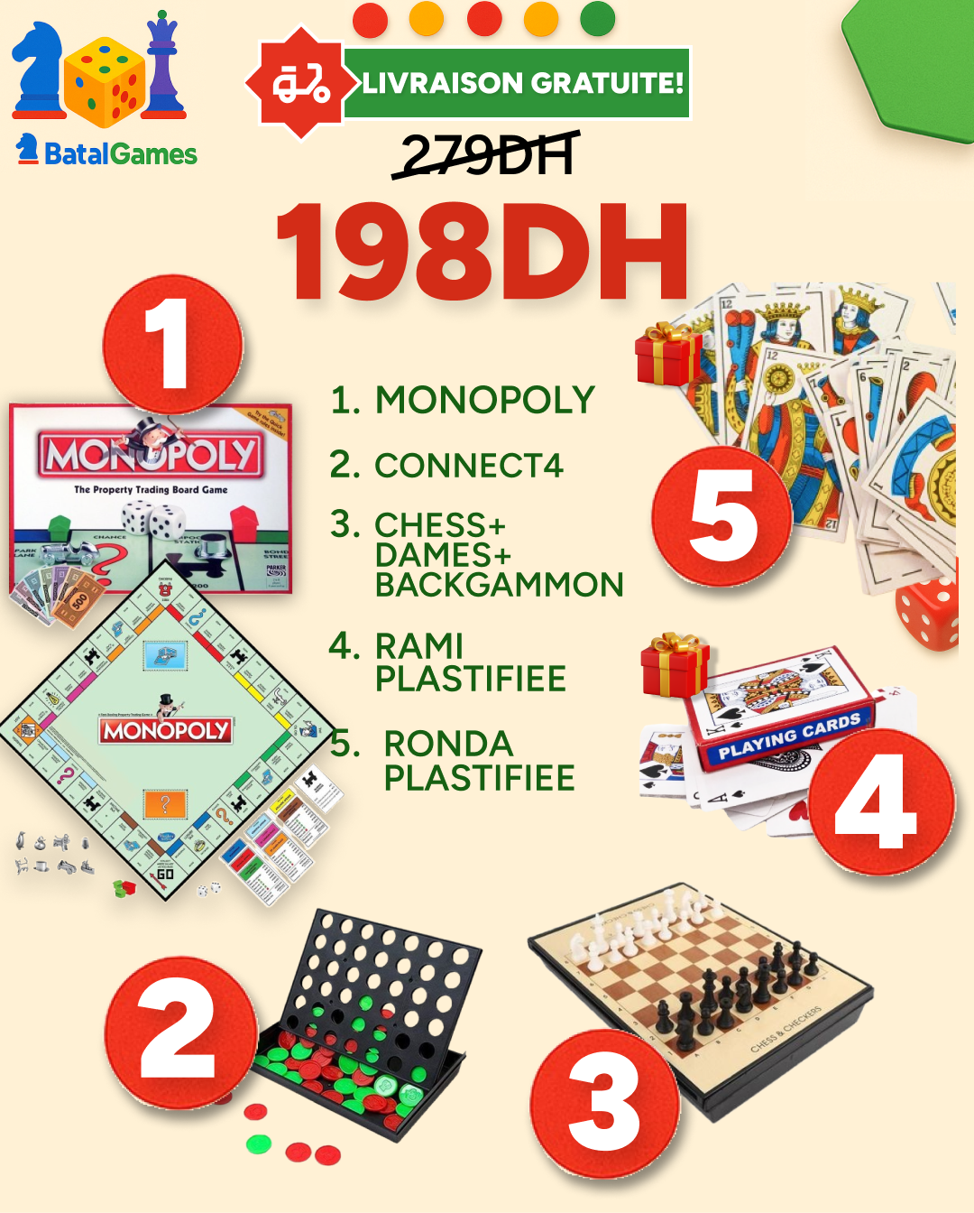PACK 5 JEUX MONOPOLY 198DH - LIVRAISON GRATUITE - Batal Games