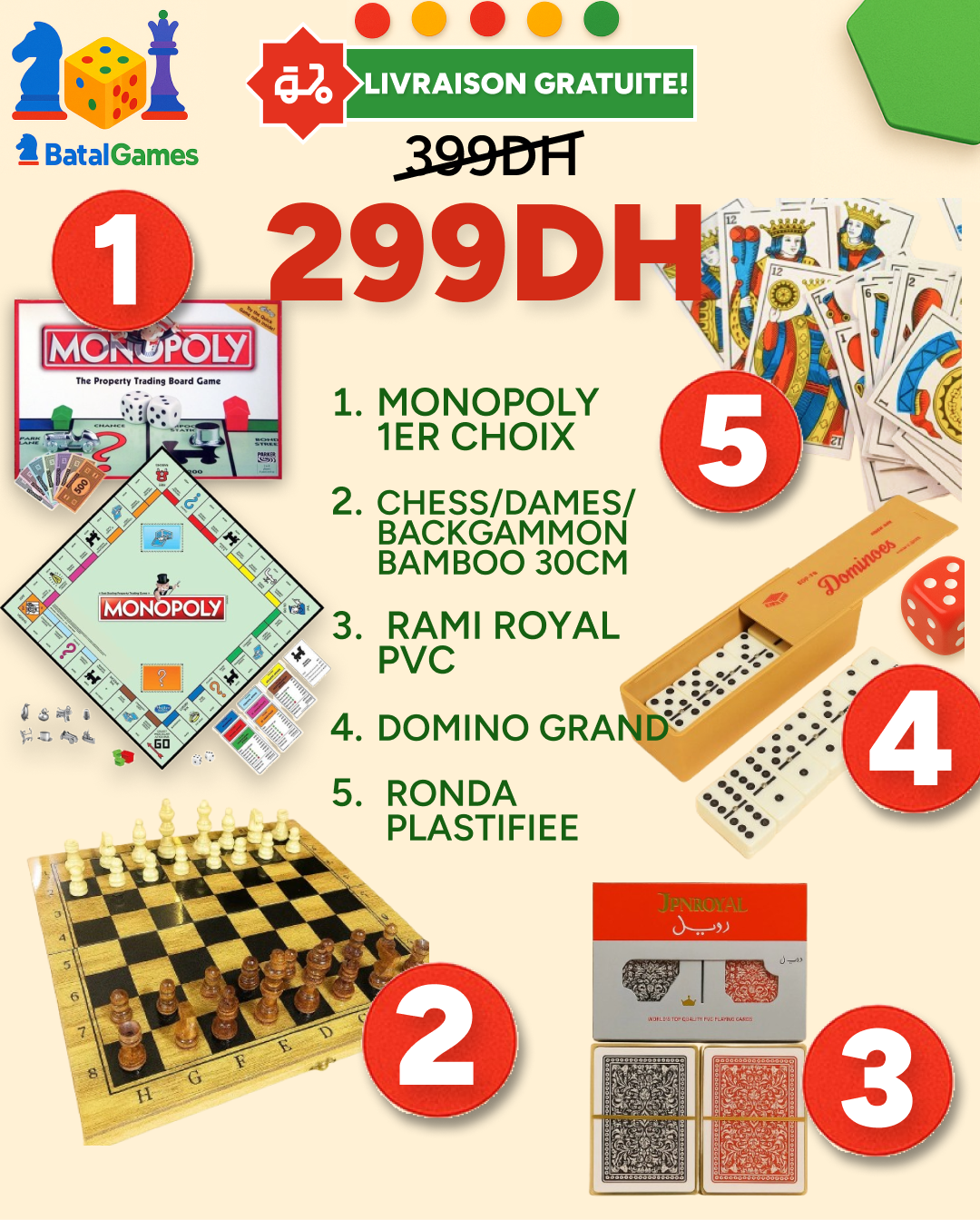 PACK 5 JEUX MONOPOLY, CHESS BAMBOO – Livraison Gratuite - Batal Games