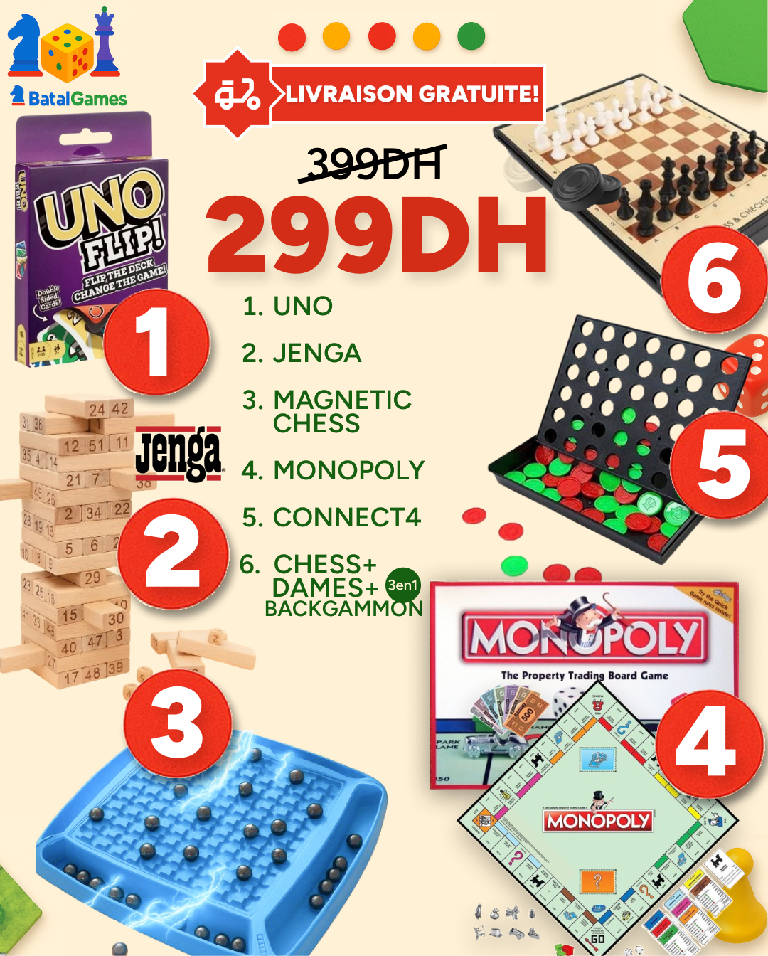 Pack 6 Jeux de Société - Livraison Gratuite - Batal Games