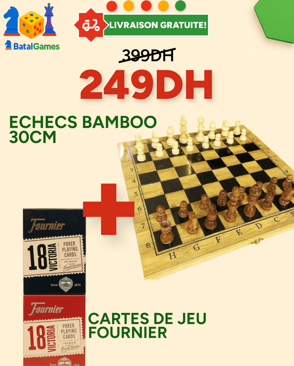 Pack Échecs Bambou & Cartes Fournier Originales - LIVRAISON GRATUITE - Batal Games