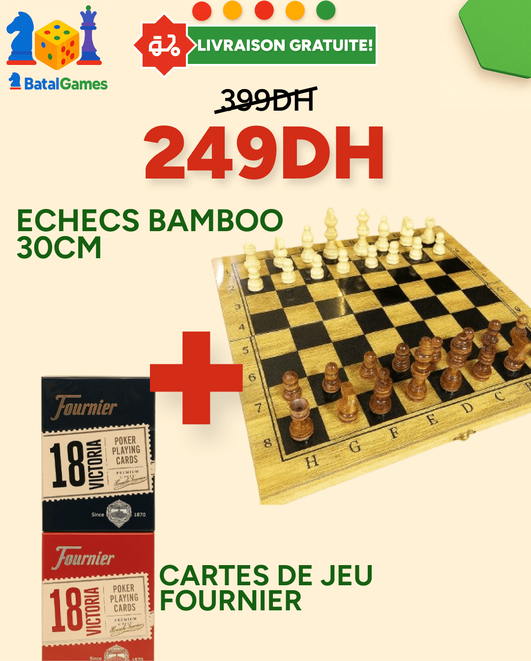 Pack Échecs Bambou & Cartes Fournier Originales - LIVRAISON GRATUITE - Batal Games