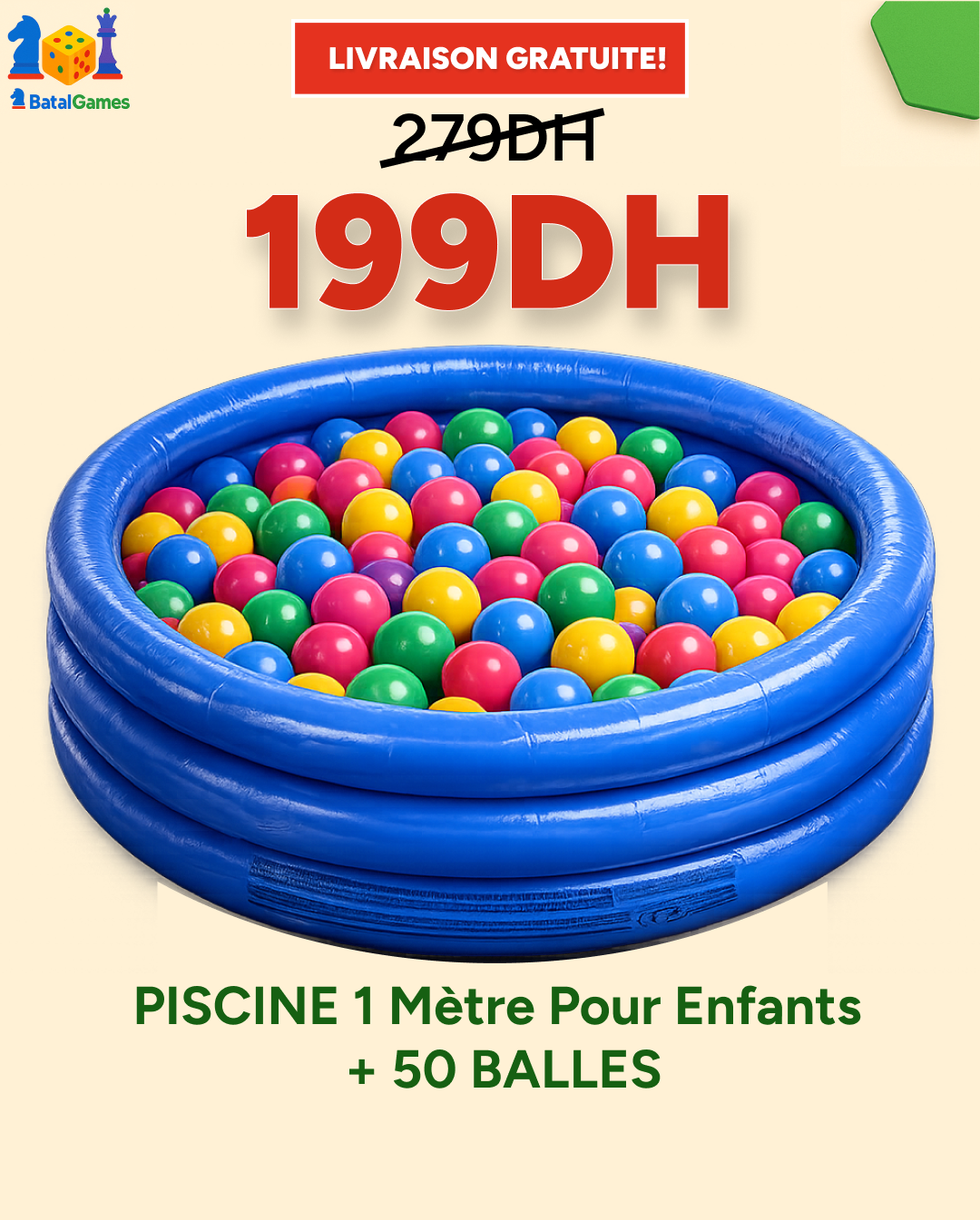 Piscine 1 Mètre pour Enfants + 50 Balles – Pack Jeu Piscine à Balles - LIVRAISON GRATUITE - Batal Games
